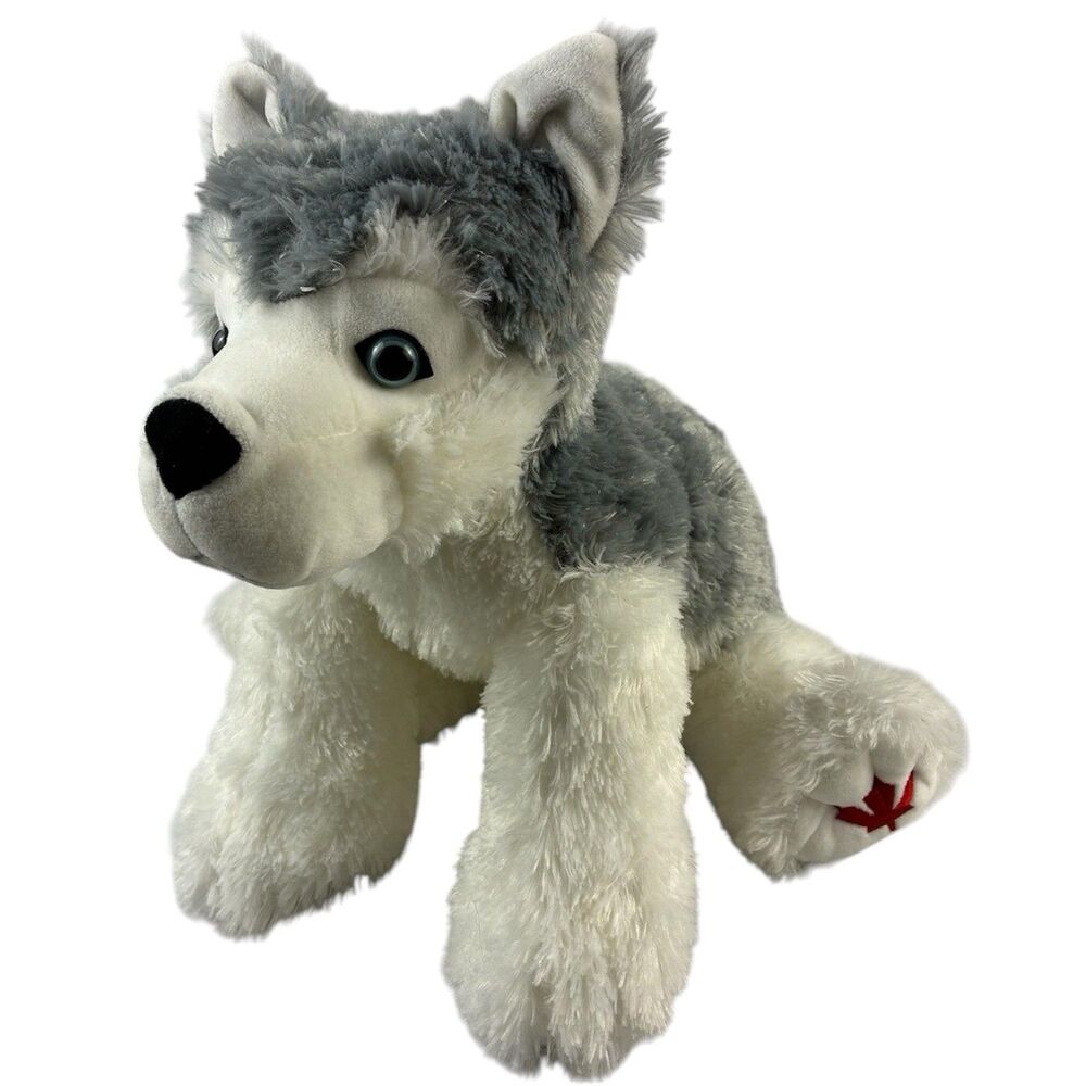 Stuffed Animal House Husky 18” Plush Canada Gray White w/ Blue Eyes Beanie Paws